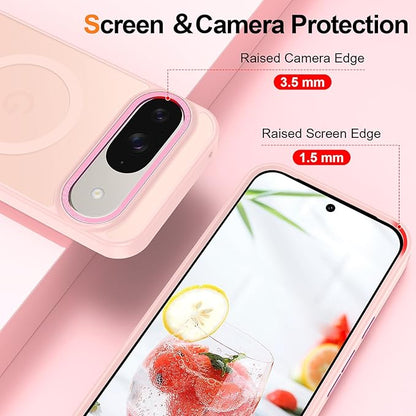 Magnetic for Google Pixel 9/Pixel 9 Pro Case, [Military Grade Drop Protection] [Compatible with MagSafe] Shockproof Slim Translucent Matte Anti-Slip for Women Girls Men Case, Pink