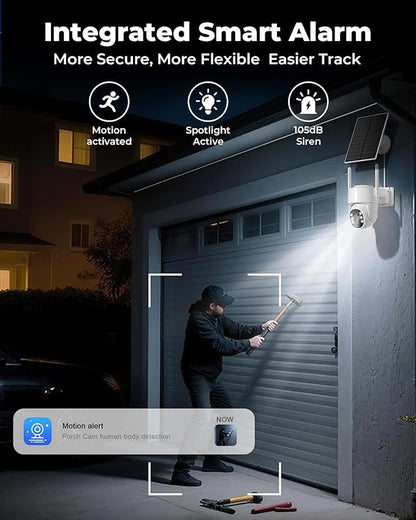 Gianteye 4MP Solar Security Cameras Wireless Outdoor, WiFi Security Camera Outside with Color Night Vision, Solar & Battery Powered 2.4G&5G Camera for Home Security,Compatible Home Hub Only