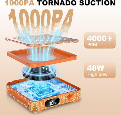 Nail Dust Collector | 1000PA Professional Nail Dust Collector | 10 Speed Levels| Low Noise & Strong Suction| Reusable Filter, 10 Pads + Nail Dust Brush| for Acrylic Nails, Salon & Home -Orange Diamond