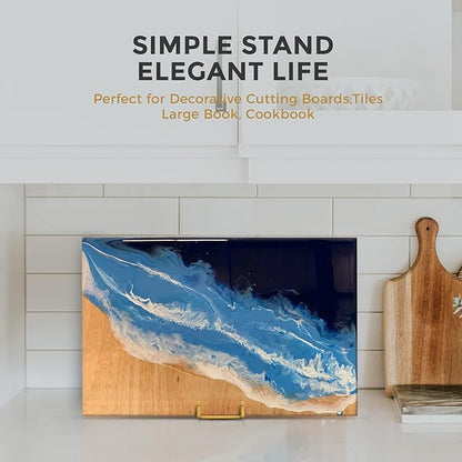 TR-LIFE 10 Inch Large Plate Stands/Holder for Display - Metal Picture Frame Holder Stand + Small Easels for Decorative Plate, Platter, Book, Plaques, Photo, Tabletop Art (Gold 2 Pack)