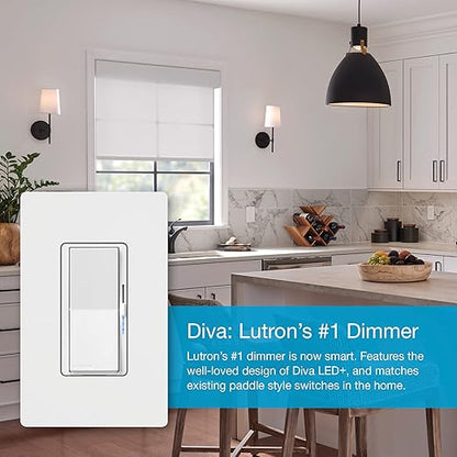 Lutron Diva Smart Dimmer Light Switch for Caseta Lighting (Lutron Smart Hub Required), for LED Lights, 150W, Single-Pole/3-Way, No Neutral, White, 3 Pack (DVRF-6LS-WH-3)