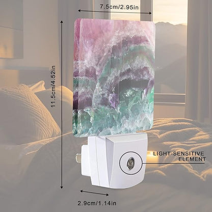 Smoaffly Color Pink Fluorite Crystal Stone Night Light Plug-in LED Nightlights Auto Sensor Night Lamp Dusk-to-Dawn Lamp Home Decor for Nursery Children Girls Boys