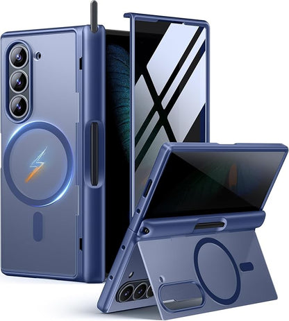 MOBOSI for Z Fold 6 Case with Privacy Screen Protector [Compatible with Magsafe], [Built-in Kickstand&Full Body Hinge Protection] Shockproof Phone Cover for Samsung Galaxy Z Fold6, Blue