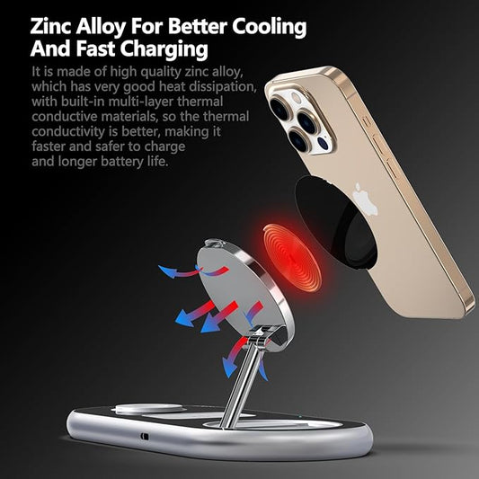 2025 Upgraded 3 in 1 Charging Station for Apple Devices, Fast Magnetic Mag-Safe Wireless Charger Stand for iPhone 16/15/14/13/12 Series & Apple Watch 1-10/Ultra & AirPods Pro (Silver)