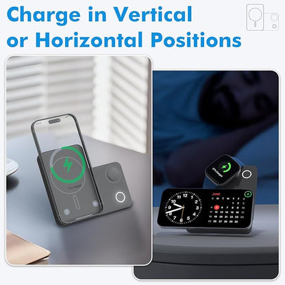 Magnetic Wireless Power Bank, 3-in-1 Portable Charger 10000mAh w/Kickstand, Battery Pack for MagSafe, Charging Station for iPhone 16/15/14/13, Apple Watch & AirPods, 15W Charger w/Stand