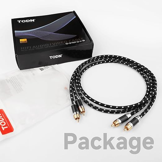 TODN RCA Cables Audiophile Male to Male Stereo Shielded HiFi OFC RCA Cable for Car Audio, Sub, Amp, Phono (3ft/1m, 1 Pair)