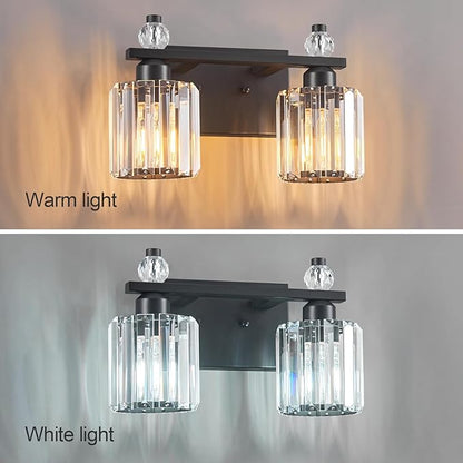FDPBY Bathroom Vanity Lights 2-Light Sand Black Modern Crystal Vanity Light Fixtures Over Mirror Crystal Bathroom Vanity Lighting Fixtures