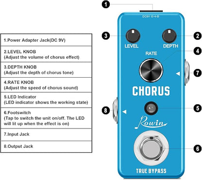 Rowin Analog Chorus Pedal for Electric Guitar Bass True Bypass LE-304