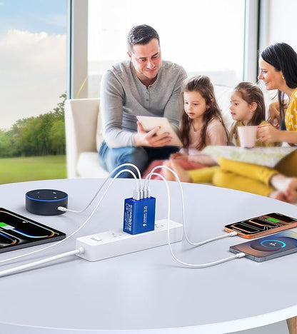 60W USB C Fast Charger Cube,2 Pack PD+QC Charging Block Power Adapter 5 Port Wall Mount Plug for iPhone 17 16 15 14 13, Motorola, LG, Google Pixel 6a/6 Pro/6/5a/5/4/4A Box Brick (Dark Blue)