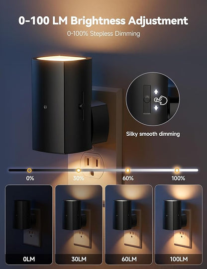 Brightown 2 Pack Night Lights Plug Into Wall, Modern Night Light with Rotating Plug, Dusk to Dawn Sensor, 0-100LM Stepless Dimming Nightlights, Home Decor for Hallway Bedroom Bathroom, Soft White
