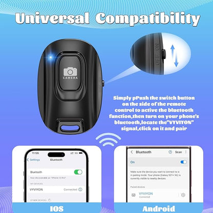 Bluetooth Camera Remote Shutter for iPhone and Android Smartphones, Rechargeable Wireless Phone Remote Control,Selfie Button for Photos and Videos, Charging Cable Included (2 Pack) Black&Pink