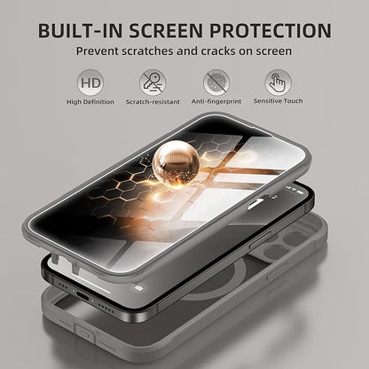 BERFY Magnetic for iPhone 13 Pro Max Case, Compatible with MagSafe, Built-in Privacy Screen Protector and Upgraded Camera Protection, Anti-Spy Full Body Shockproof Phone Case for 13 Pro Max 6.7", Grey