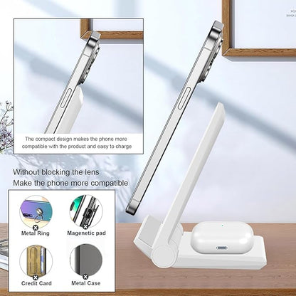 PDKUAI 2 in 1 Wireless Charger,[New Update] 25W Foldable Wireless Charging Station for iPhone 16/16 Pro/15/14/13/12/11/8/Airpods,Dual 15W Fast Dual Induction Charge Stand for Samsung Galaxy/Buds3