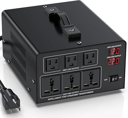 6000W Voltage Converter Transformer Step Up 110V/120V to220V/240V or Step Down 220V to 110V AC Power Converte, Circuit Breaker Protection, 3 US sockets, 3 Universal sockets, LCD Display