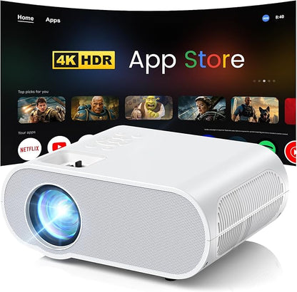 1500 ANSI Smart Projector, HOMPOW 4K Projector with WiFi and Bluetooth, Mini Projector, Built-in Streaming System, Projector with Apps, Outdoor Projector, Home Projector for iOS/Android