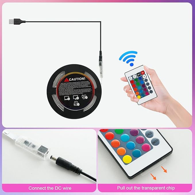 Timelux 20ft LED Strip Lights Color Changing Mood lamp USB 5V Operated RGB 5050 LED Tape Lights Bedroom, Kitchen Cabinet Light with IR Remote Controller and Dimmable