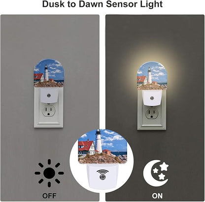 sndheke Beautiful White Lighthouse Night Light Plug into Wall, Ocean Seaside Lighthouse Dusk to Dawn Night Light Plug in,0.5w Energy Saving Sleep Friendly NightLight for Kids Boys Girls Home Decor