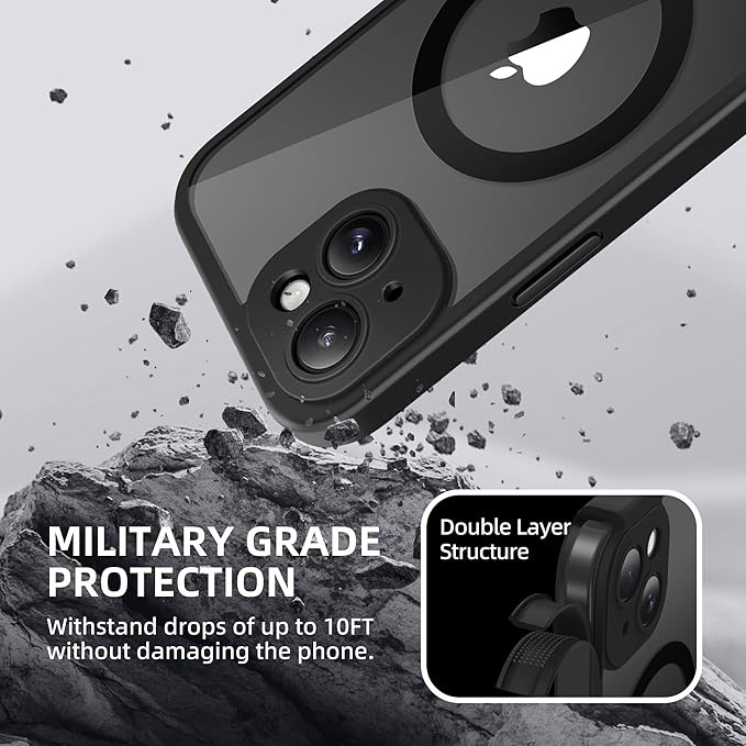 BERFY Magnetic for iPhone 14 Case, Compatible with MagSafe, Built-in Privacy Screen Protector and Upgraded Camera Protection, Anti-Spy Full Body Shockproof Phone Case for 14 6.1", Black