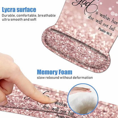 Ergonomic Mouse Pad Wrist Support and Keyboard Wrist Rest Set with Coasters, Non-Slip PU Base, Easy Typing and Relieve Wrist Pain, Perfect for Home Office Working Studying, Bible Verse Psalm 46:5