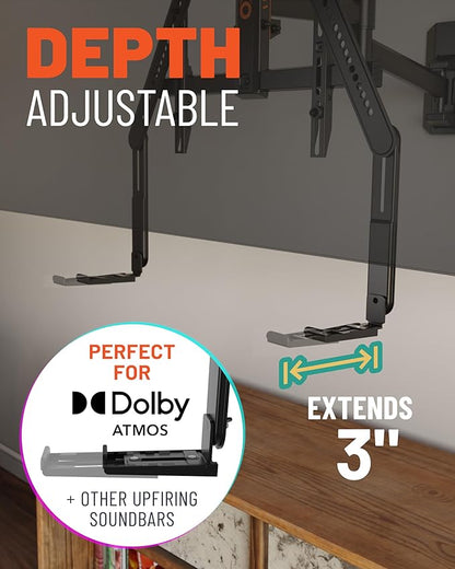 ECHOGEAR Sound Bar Mounting Bracket for Under TV - Adjustable Height & Depth for Max Compatibility Between TV & Soundbar - Dolby Atmos Compatible & Works with LG, Vizio, Bose & More