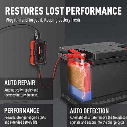 Sailvono 1A Battery Charger, 6V and 12V Smart Trickle Charger, 10-Stages 14.6 Volt LiFePO4 Automatic Battery Maintainer with Supply Mode for Motorcycle Car Lawn Mower Boat Marine Lead Acid Batteries
