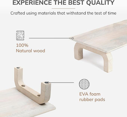 Anji Mountain Monitor Stand - Desktop Organizer & Laptop Riser, Ergonomic Monitor Riser, Space-Saving Monitor Stand for Desk, Durable Construction, Easy Assembly, Ideal for Home & Office,White Wash