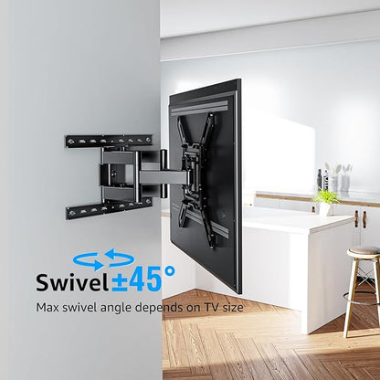 MOUNTUP Ultra Slim Full Motion TV Wall Mount, 1.3" Thin Low Profile TV Bracket for 26-60" LED OLED QLED TVs,Smooth Swivel Tilt Extension,Max Vesa 400x400mm,Up to 88lbs,Fits Single 12" 16" Studs,MU0062