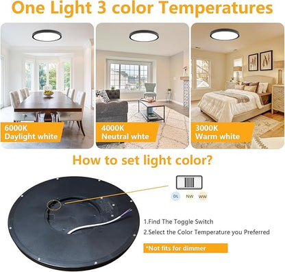 RLEDPZTX Led Flush Mount Ceiling Light,9 Inch 18w 1860lm,3000k/4000k/6000k 3CCT Selectable, Round Modern Flat Panel Super Slim Led Ceiling Light,for Living Dining Kitchen Bedroom Room (6Pack-Black)