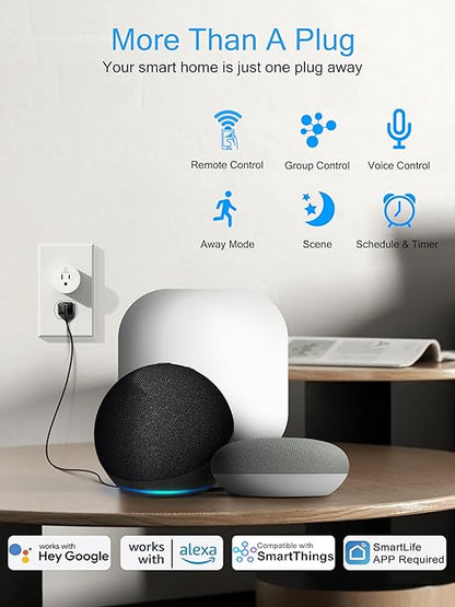 EIGHTREE 15A Smart Plug, Wi-Fi & Bluetooth Smart Outlet for High-Power Home Appliances, Works with Alexa & Google Home, Easy Setup, Timer & Remote Control, FCC & ETL Certified, 2.4GHz Wi-Fi Only