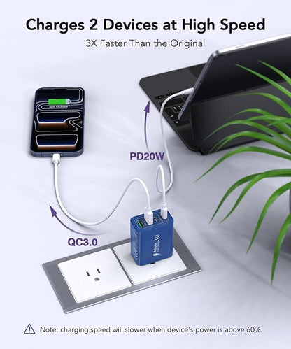 40W USB C Charger Block, 2-Pack 4-Port Type C Fast Charging Brick Dual PD&QC Wall Plug Adapter Power Brick for iPhone 13/14/15/16/17/Pro/Pro Max/Plus/iPad/Airpods/iwatch/Samsung Galaxy (Blue)