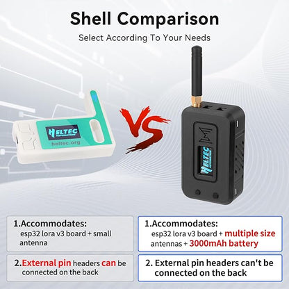 Meshnology 2 Set ESP32 Lo Ra V3 Module Board with 915 MHz Antenna + 3000mAh Battery + Case - WiFi Blue Tooth SX1262 CP2102 0.96” OLED Display Type C for Ar duino Mesh Tastic IoT (N35, Black)