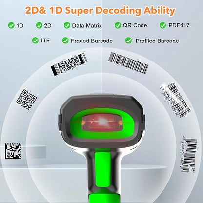 Symcode 2D Screen Barcode Scanner Wireless with Charging Stand,2 in 1 Wireless 433Mhz and Bluetooth 2600mAh 1D 2D Bar Code Scanner with Charging Stand for Store, POS, CPU, iPhone, Android