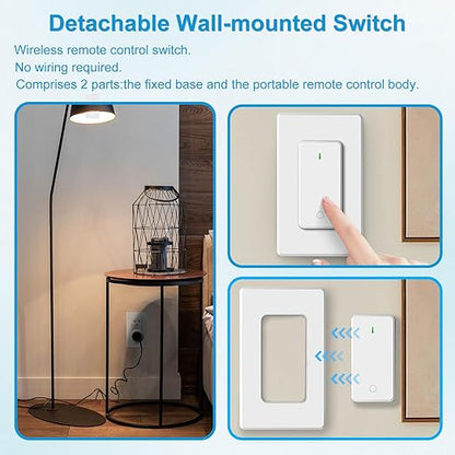 GreenCyle 4 Plug-in Light Switches with 1 Remote, Wireless Remote Control Light Bulb with Wall Switch, 15A/1500W, TUV List, No Wiring, 500ft RF Range, for Lamps, Household
