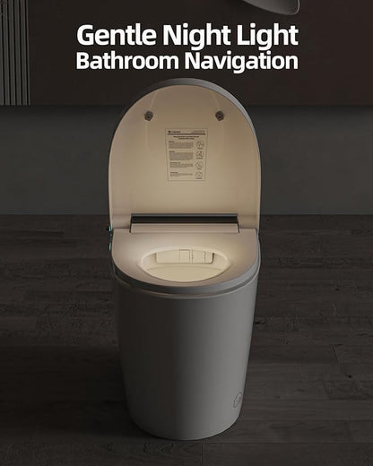 Luoware Smart Toilet Lite without Bidet, One Piece Elongated Modern Toilet with Heated Seat, Pump-Assisted Auto Flush, Foot Sensor Operation, Night Light, Built-in Water Tank, Blackout Flush