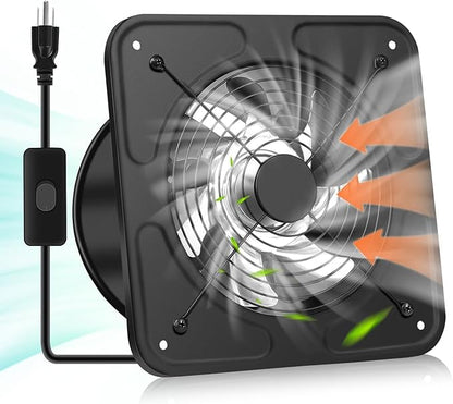 YOZON 10-Inch Kitchen Exhaust Fan with Switch, 727CFM Garage Exhaust Fan, Wall Mounted Vent Fan, Ventilation Fan with Backdraft Damper for Attic, Workshop, Window, Smoking Room