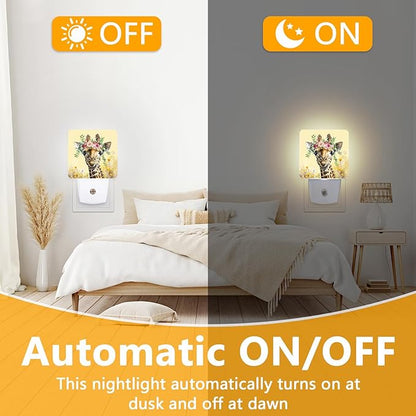 GANTINIR Giraffe Flower Night Light, Plug-into Nightlight White LED Lamp, Energy Efficient Decor Desk Lamp for Bedroom Hallway Stairs Bathroom