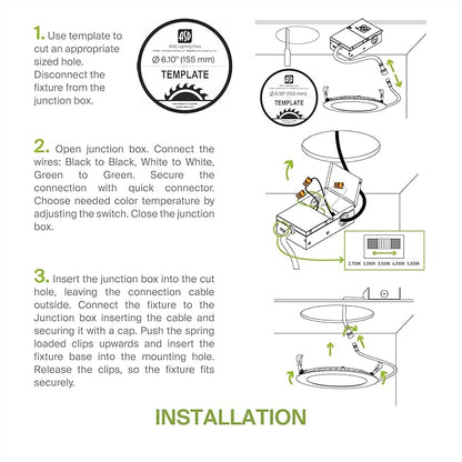 ASD 1 Pack LED Recessed Lighting 6 Inch 15W, 5 CCT 2700K-5000K CRI90+, IC Rated Ultra Thin Dimmable Ceiling Lights with J Box, Canless Wafer Downlight, Round Slim Panel Light, UL Energy Star, Black