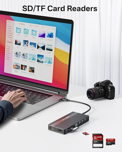 USB C Docking Station Dual Monitor, 14 in 1 USB C Hub, Adapter with 2 HDMI+DP(4K60Hz), Ethernet, 3 USBC 10G,100W PD, SD/TF, Audio, Laptop Docking Station for Dell/HP/Lenovo/ThinkPad/Surface (Black)