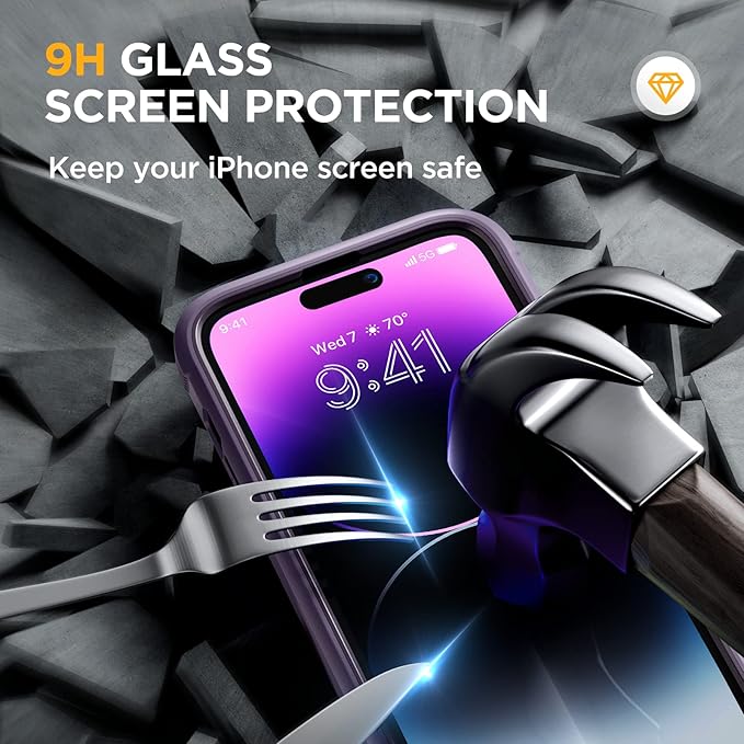 Miracase Magnetic for iPhone 14 Pro Max Case 6.7 inch, (Compatible with MagSafe) Upgrade Full-Body Clear Phone Bumper Case with Built-in 9H Tempered Glass Screen Protector, Magnetic Purple