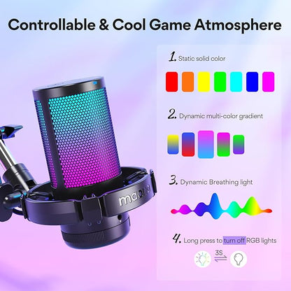 MAONO Gaming USB Microphone, Noise Cancellation Condenser Mic with Mute, Gain, Monitoring, Boom Arm Mic for Streaming, Podcast, Twitch, YouTube, Discord, PC, Computer, PS4, PS5, Mac, GamerWave DGM20S