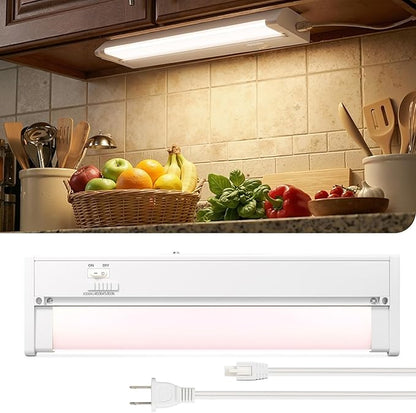 Snyloe 12" LED Under Cabinet Lighting, 8W 600LM, 3 Color Temperatures (3000K/4000K/5000K), Hardwired or Plug-in, Dimmable, 45° Rotatable Design, Connect Multiple Fixtures Up to 15 Units