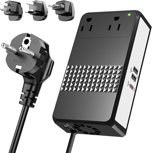220V to 110V Voltage Converter, 600W AC Sockets Power Any American Appliances Overseas, 48W GaN USB Charger, Universal Power Plug Adapter Voltage Converter US to Europe International Travel
