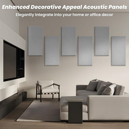 6 PCS Acoustic Panels, Large Soundproof Wall Panels, Professional Fiberglass Sound Absorbing Panels, 23.6x11.8 Inches Sound Proof Foam Panels for Walls, Studio Home Offices(Grey)