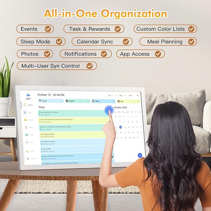 27 Inch Digital Calendar Chore Chart with Touchscreen - 1080P Full HD Interactive Display, Wall & Desk Mountable Family Planner, to-Do List & Meal Planner, Digital Picture Frame Gifts for Women Mom