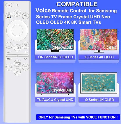Replacement Voice Remote Control for All Samsung TVs, Universal Remote for All Samsung TV Curved Frame UHD QLED LED 4K 8K Smart TVs, 4 Shortcut Buttons, White