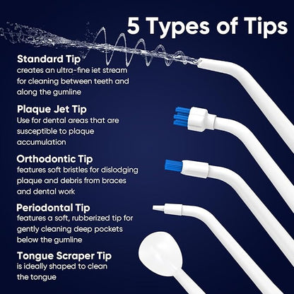 MySmile LP211 Cordless Water Flossers, Portable Rechargeable Oral Irrigator for Teeth Cleaning, 5 Cleaning Modes, IPX7 Waterproof, 8 Replacement Tips and a Storage Pouch (Pearl White)