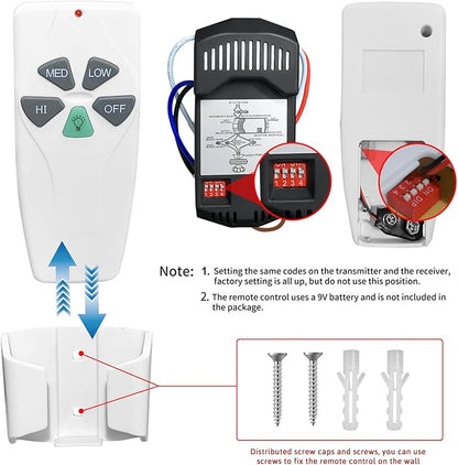 2 Pack Universal Ceiling Fan Remote Control Kits with Light Dimmer 3 Speed Fan Controller Receiver Lamp Dim Remote Replacement for Hampton Bay/Hunter/Harbor Breeze/Westinghouse/Honeywell & More