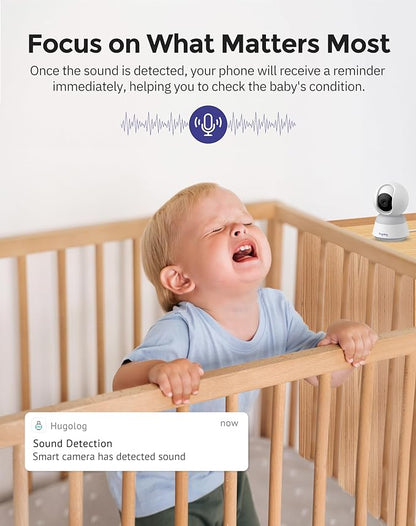Hugolog 3K 5MP Indoor Pan/Tilt Security Camera with Auto-Focus,2.4 GHZ/5 GHZ,Ideal for Baby Monitor/Pet Camera,Starlight Color Night Vision,Human/Pet AI,Noise Reduction,US Cloud,Works with Alexa