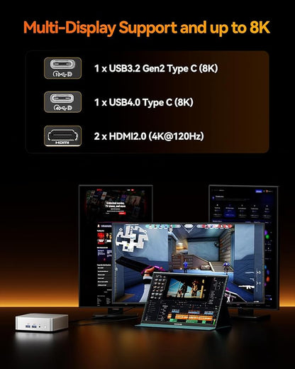 GEEKOM A8 Mini PC with AMD Ryzen 7 8745HS (Beats 6800H), 16GB DDR5 RAM (Upgradable, Not LPDDR) 1TB NVMe SSD, Windows 11 Pro Desktop Computer for Home&Business, USB4, SD Slot, 8K | WiFi 6E, 2.5G LAN