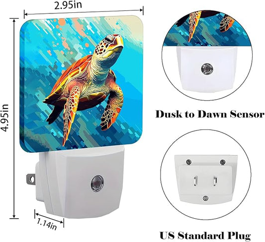 FSHVQKD Watercolor Wild Turtle Night Light,Plug Into Wall for Boys Girls Bedroom Decorative Square Night Light Lamp 0.5w Sleep Friendly